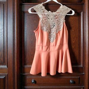 Julie's Closet Pink Peplum Top Lacy w Back Ribbon Tie Y2K Cottagecore Fairy / L
